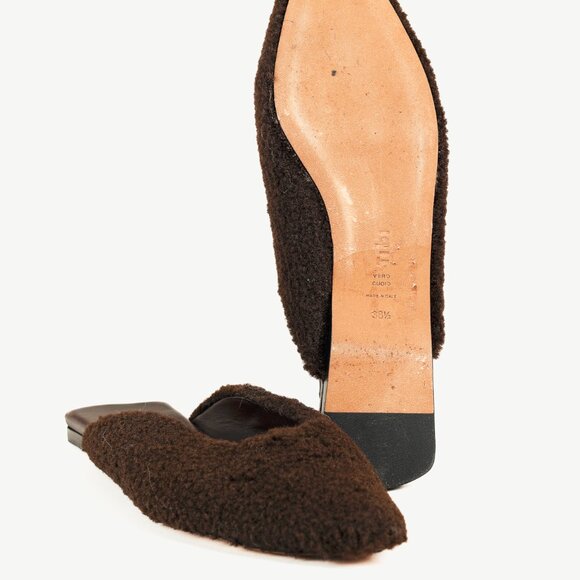 Tibi Nori Brown Short Faux Fur Slides - Picture 4 of 8